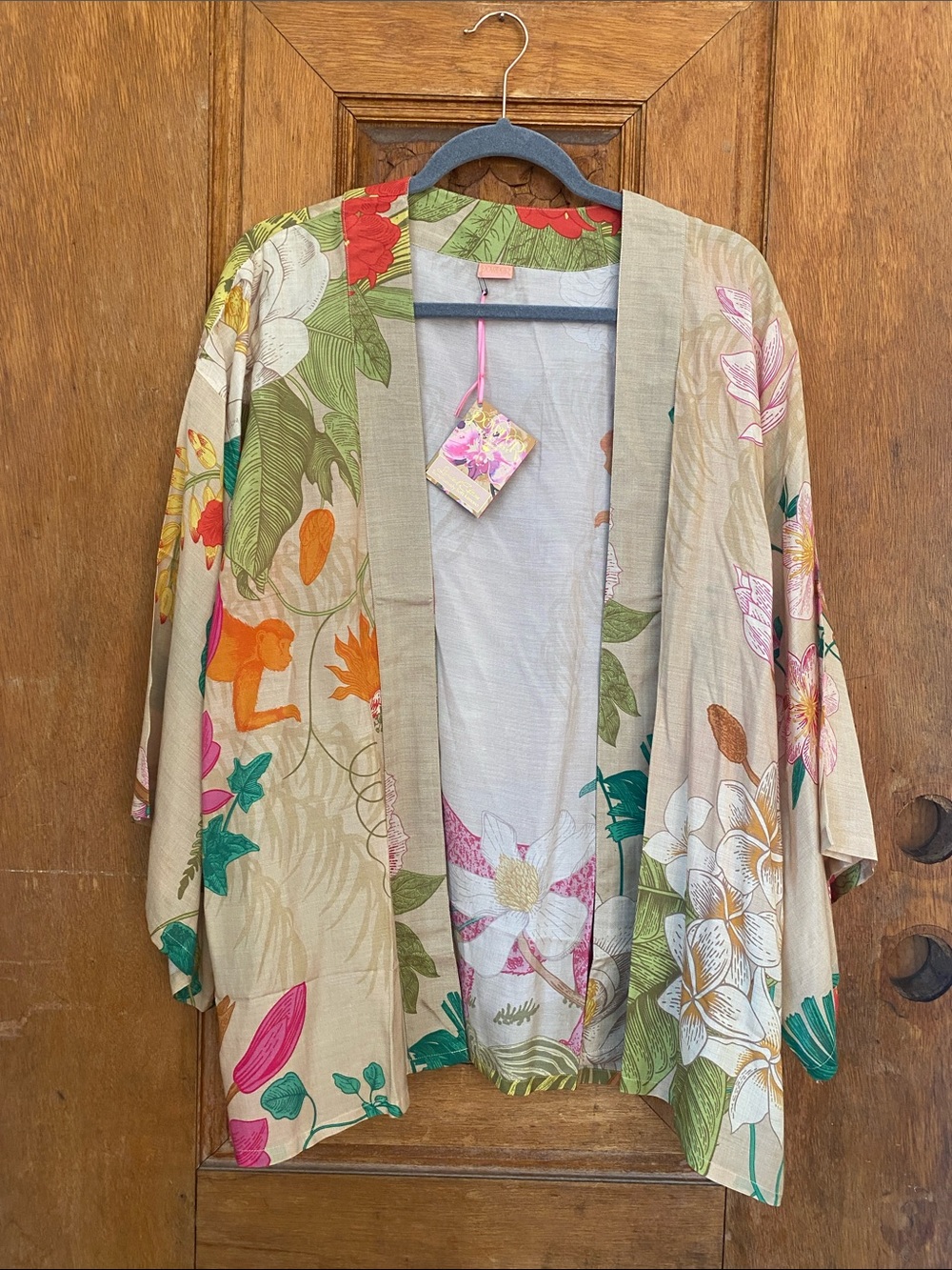 NWT Powder kimono blouse jacket tropical floral animal print
